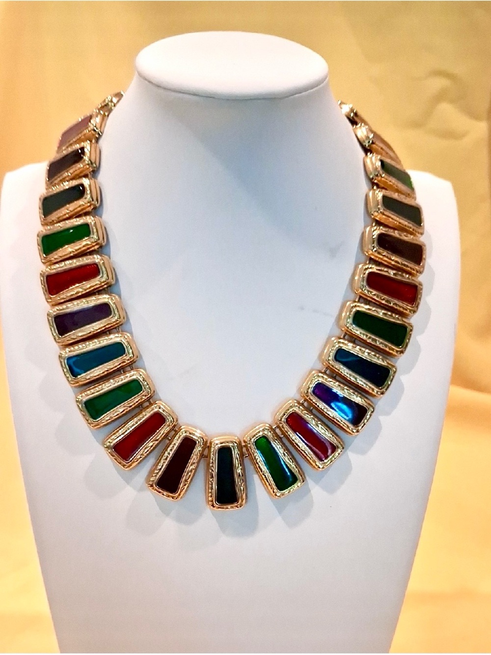 Anne Klein Etruscan Runway Gold Multicolor Enamel Statement Collar Necklace